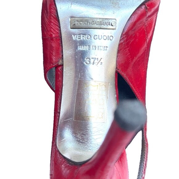 Auc Dolce & Gabbana Eel Skin Red Pointed Toe Slingback Heels IT 37,5 US 7,5 - Picture 5 of 13